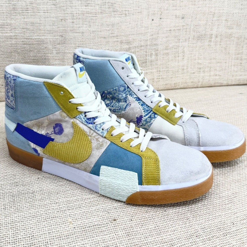 Nike SB Zoom Blazer Mid‎ Premium Mosaic Blue Yellow Patchwork DM0859-400 Mens 15